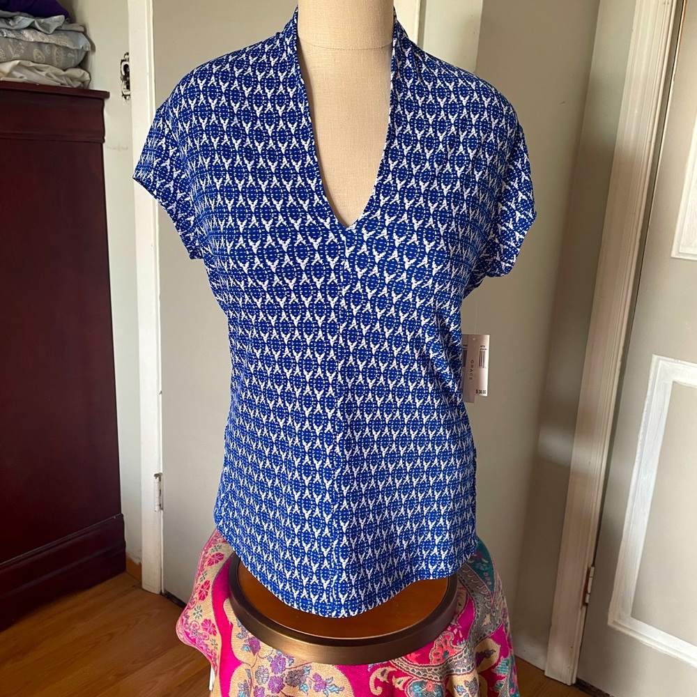 Royal blue and white top by Grace